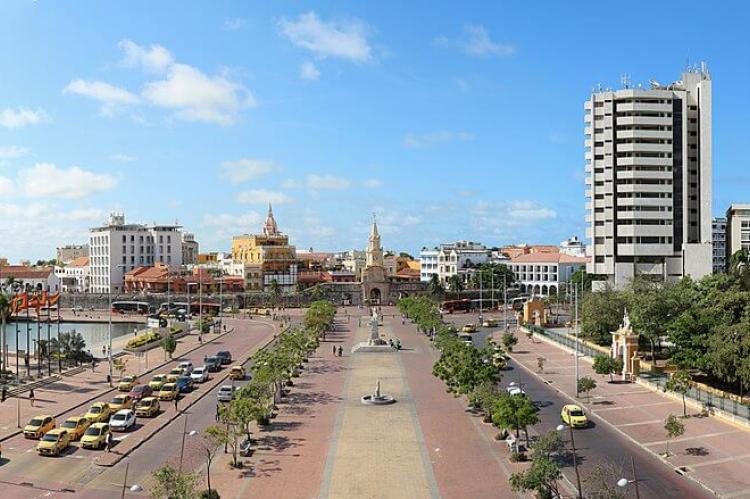 Panorama with the old city of Cartagena, Colombia in background