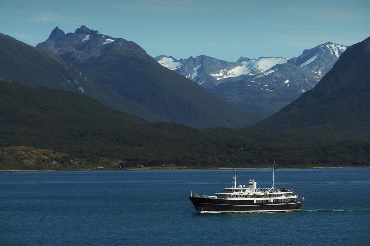 Ship on the Beagle Channel, Tierra del Fuego, South America
