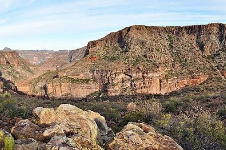 Panorama of a river-carved canyon in the Sierra de San Francisco mountain range, Mexico