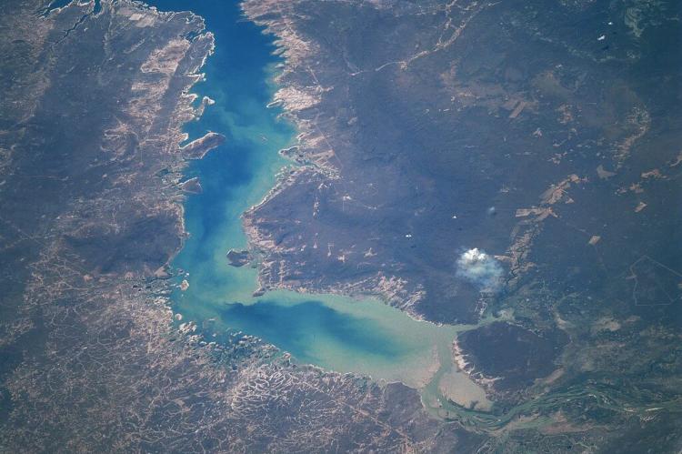 Aerial view of the Sobradinho Reservoir, São Francisco River Basin, Bahía, Brazil