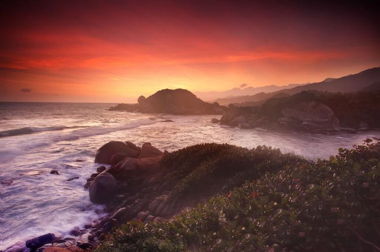 Sunrise view from rock outcrop at El Cabo San Juan, Tayrona National Park, Colombia