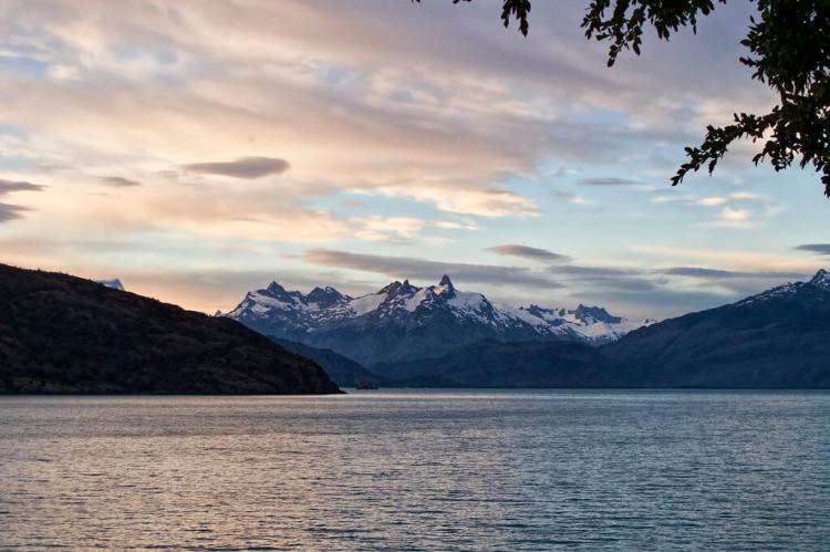 View across Lake General Carrera towards Mt. San Valentín, the highest peak in Chilean Patagonia