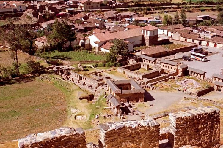 Overlooking the village and ruins of Ollantaytambo, Peru