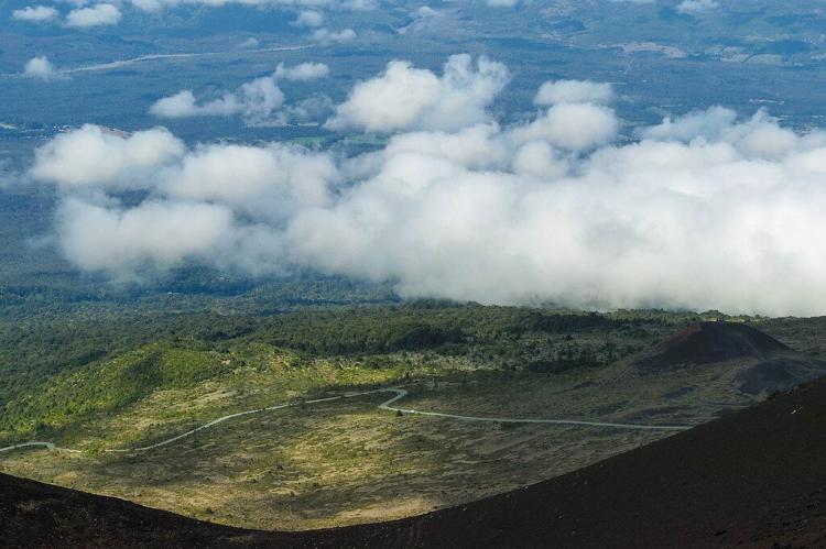 View from ascent to Osorno Volcano over Vicente Pérez Rosales National Park, Los Lagos Region, Chile