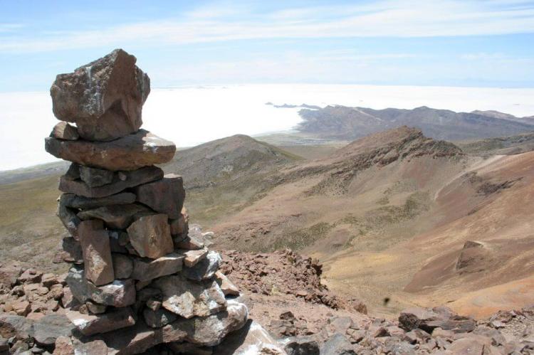 View over Salar de Uyuni from Tunupa Volcano, Bolivia
