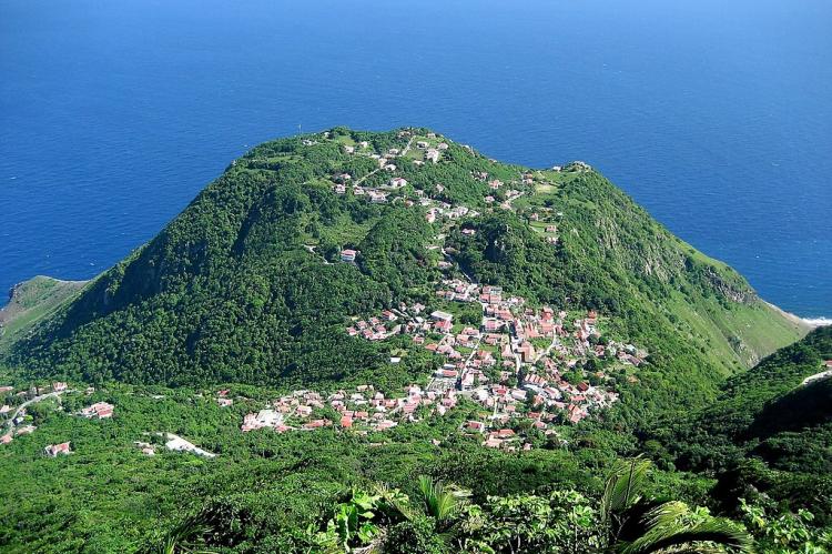 View of the village of Windwardside from the summit of Mt Scenery, on the island of Saba