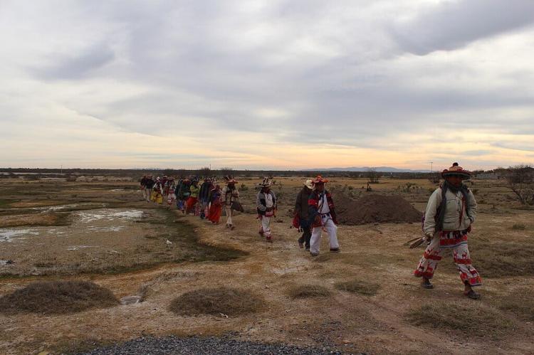 A group of Wixárika (Huichol) pilgrims making their journey 