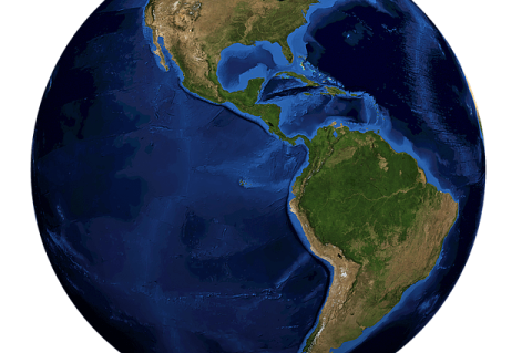 Global map representation of the American geopolitical region.