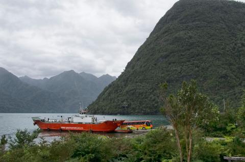 Ferry in Reñihué Fjord, Chile