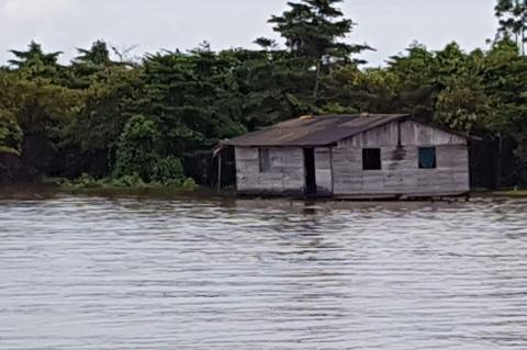 Riverside house on the Amazon River south of Almeirim, Pará, Brazil