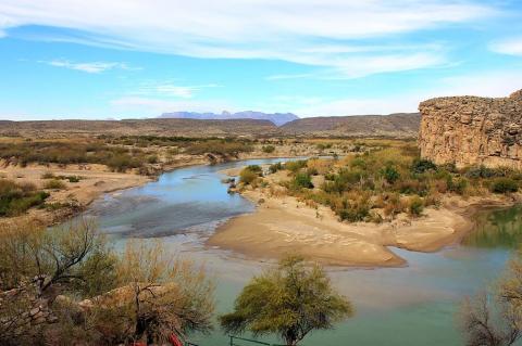 Looking on from the Mexcian Side of the Rio Grande from the town of Boquillas del carmen, on the other side of the Rio Grande from Big Bend National Park, Texas