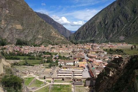 Panorama of town of Ollantaytambo, Peru