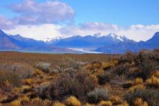Argentine Patagonia. Mount Fitz Roy and the Andes in the background with a glacier coming down from the Andes.
