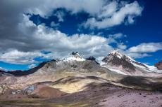 Nevados of the cordillera Vilcanota: Qampa I on the center left and Qampa II lower to its right, Peru