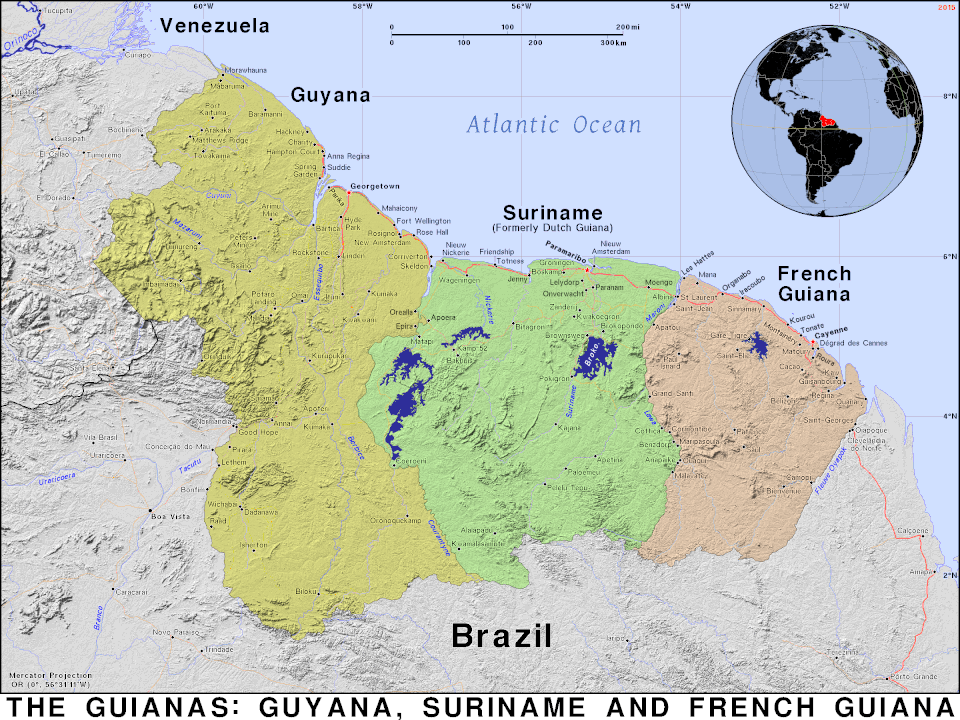 Map of the Guianas.